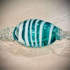 6” Long Striped Glass Murano Style Candy With Wrapper Collectible Decor
